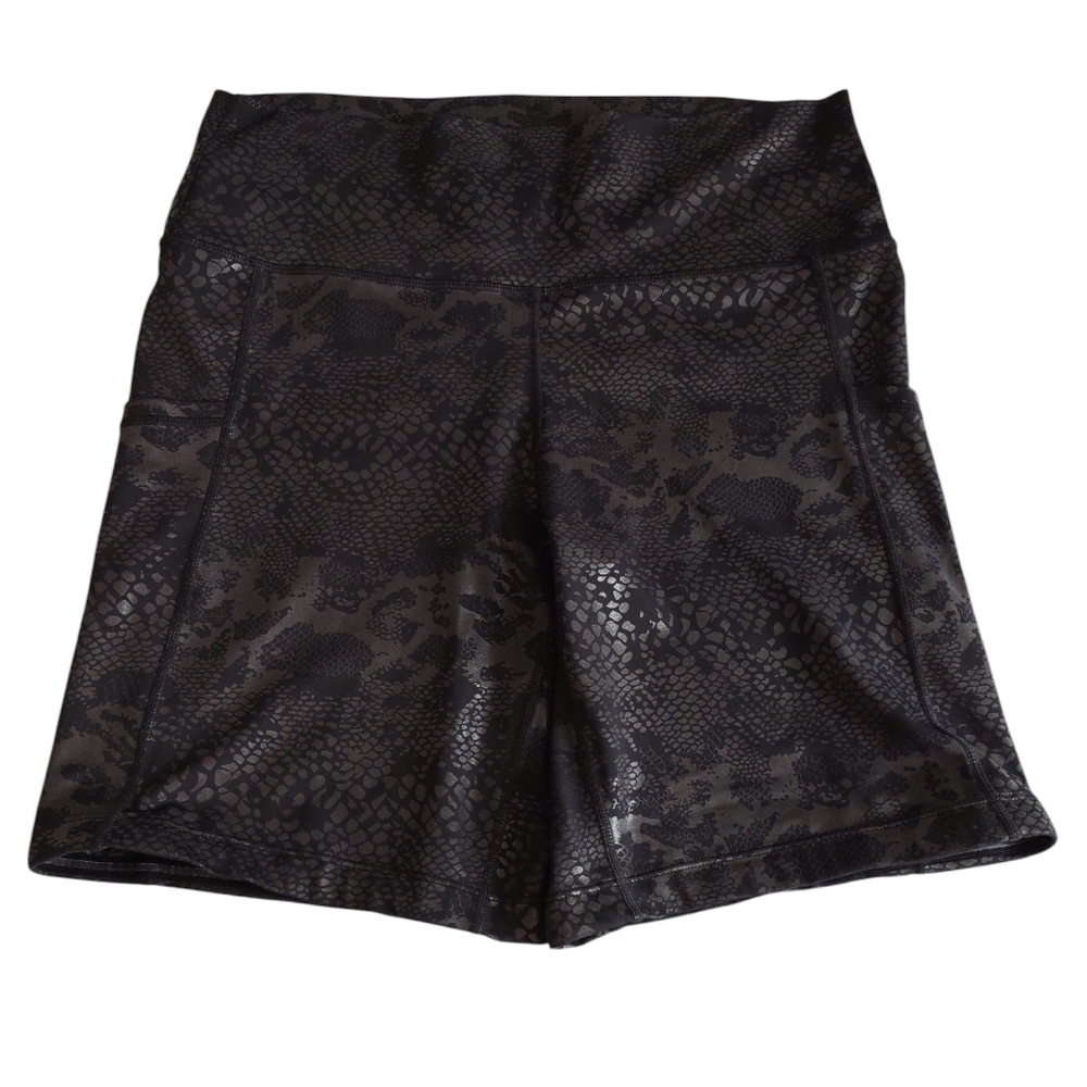 CVG Womens Black Snakeskin Print Athletic Bike Shorts Large Gym Fitness